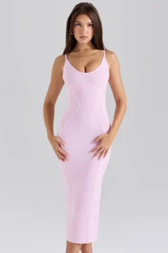 Das „Hourglass“ Midi-Bandage-Kleid in Babyrosa