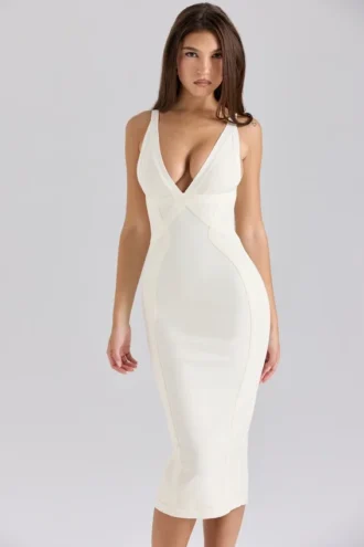 Das klassische Midi-Bandage-Kleid in Elfenbein