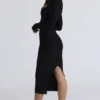 Das Naomi Black Langarm-Bandage-Midi-Kleid Das Naomi Black Langarm-Bandage-Midi-Kleid