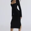 Das Naomi Black Langarm-Bandage-Midi-Kleid Das Naomi Black Langarm-Bandage-Midi-Kleid