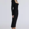 Das Naomi Black Langarm-Bandage-Midi-Kleid Das Naomi Black Langarm-Bandage-Midi-Kleid