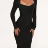 Das Naomi Black Langarm-Bandage-Midi-Kleid Das Naomi Black Langarm-Bandage-Midi-Kleid