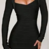 Das Naomi Black Langarm-Bandage-Midi-Kleid Das Naomi Black Langarm-Bandage-Midi-Kleid