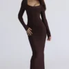 Das OG Chocolat Langarm-Bandage-Maxikleid Das OG Chocolat Langarm-Bandage-Maxikleid