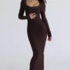 Das OG Chocolat Langarm-Bandage-Maxikleid Das OG Chocolat Langarm-Bandage-Maxikleid