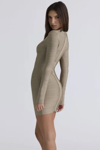 Das OG Latte Langarm-Bandage-Minikleid