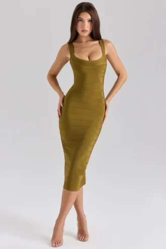Das OG Olive Midi-Bandage-Kleid