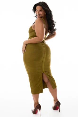 Das OG Olive Midi-Bandage-Kleid