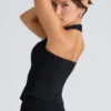 Das schwarze Stretch-Korsetts-Oberteil mit Neckholder Das schwarze Stretch-Korsetts-Oberteil mit Neckholder