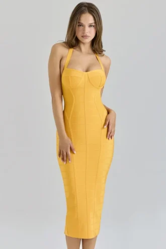 Das Sculpt Orange Sherbet Midi-Bandage-Kleid