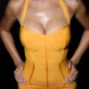 Das Sculpt Orange Sherbet Midi-Bandage-Kleid