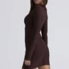 Das Super Plunge Chocolate Langarm-Bandage-Minikleid Das Super Plunge Chocolate Langarm-Bandage-Minikleid
