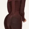 Das Super Plunge Chocolate Langarm-Bandage-Minikleid Das Super Plunge Chocolate Langarm-Bandage-Minikleid