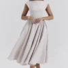 Debutante French Dove Moiré-Satin-Midi-Kleider mit Rückenausschnitt Debutante French Dove Moiré-Satin-Midi-Kleider mit Rückenausschnitt