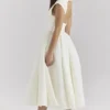 Debutante Midi-Kleid aus elfenbeinfarbenem Moiré-Satin