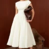Debutante Midi-Kleid aus elfenbeinfarbenem Moiré-Satin