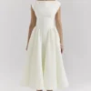 Debutante Midi-Kleid aus elfenbeinfarbenem Moiré-Satin