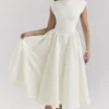 Debutante Midi-Kleid aus elfenbeinfarbenem Moiré-Satin