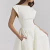 Debutante Midi-Kleid aus elfenbeinfarbenem Moiré-Satin