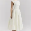 Debutante Midi-Kleid aus elfenbeinfarbenem Moiré-Satin