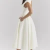 Debutante Midi-Kleid aus elfenbeinfarbenem Moiré-Satin