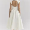 Debutante Midi-Kleid aus elfenbeinfarbenem Moiré-Satin