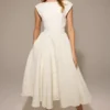 Debutante Midi-Kleid aus elfenbeinfarbenem Moiré-Satin