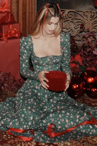 Delia Midi-Kleid mit grünem Blumenmuster