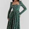 Delia Midi-Kleid mit grünem Blumenmuster Delia Midi-Kleid mit grünem Blumenmuster