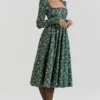 Delia Midi-Kleid mit grünem Blumenmuster Delia Midi-Kleid mit grünem Blumenmuster