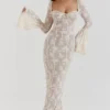 Delilah Vintage-Maxikleid aus cremefarbener Spitze