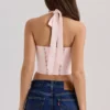 Demi – Rosa, mit Blumen besticktes Korsetts-Oberteil aus Stretch-Baumwolle Demi – Rosa, mit Blumen besticktes Korsetts-Oberteil aus Stretch-Baumwolle