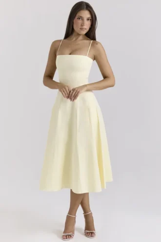 Dolly Lemon Stretch-Baumwolle A-Linie Midi-Sommerkleid