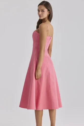 Dolly Raspberry Baumwoll-Midi-Sommerkleid mit ausgestelltem Rock
