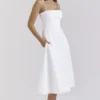 Dolly Weißes A-Linien-Midi-Sommerkleid aus Stretch-Baumwolle Dolly Weißes A-Linien-Midi-Sommerkleid aus Stretch-Baumwolle