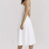 Dolly Weißes A-Linien-Midi-Sommerkleid aus Stretch-Baumwolle Dolly Weißes A-Linien-Midi-Sommerkleid aus Stretch-Baumwolle