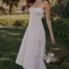 Dolly Weißes A-Linien-Midi-Sommerkleid aus Stretch-Baumwolle Dolly Weißes A-Linien-Midi-Sommerkleid aus Stretch-Baumwolle