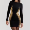 Domenica Mini-Kleid mit schwarz-goldenem Folienprint Domenica Mini-Kleid mit schwarz-goldenem Folienprint