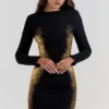 Domenica Mini-Kleid mit schwarz-goldenem Folienprint Domenica Mini-Kleid mit schwarz-goldenem Folienprint
