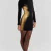 Domenica Mini-Kleid mit schwarz-goldenem Folienprint Domenica Mini-Kleid mit schwarz-goldenem Folienprint