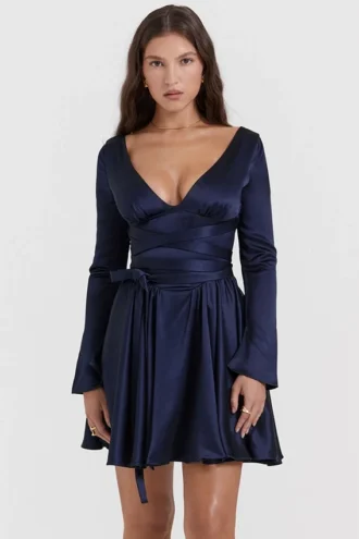 Dominique Navy Plunge-Minikleid