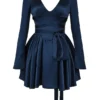 Dominique Navy Plunge-Minikleid
