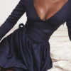 Dominique Navy Plunge-Minikleid