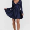 Dominique Navy Plunge-Minikleid