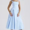 Dorothy Midi-Sommerkleid aus italienischer azurblauer Baumwolle Dorothy Midi-Sommerkleid aus italienischer azurblauer Baumwolle