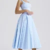 Dorothy Midi-Sommerkleid aus italienischer azurblauer Baumwolle Dorothy Midi-Sommerkleid aus italienischer azurblauer Baumwolle
