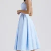 Dorothy Midi-Sommerkleid aus italienischer azurblauer Baumwolle Dorothy Midi-Sommerkleid aus italienischer azurblauer Baumwolle