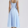 Dorothy Midi-Sommerkleid aus italienischer azurblauer Baumwolle Dorothy Midi-Sommerkleid aus italienischer azurblauer Baumwolle