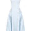 Dorothy Midi-Sommerkleid aus italienischer azurblauer Baumwolle Dorothy Midi-Sommerkleid aus italienischer azurblauer Baumwolle