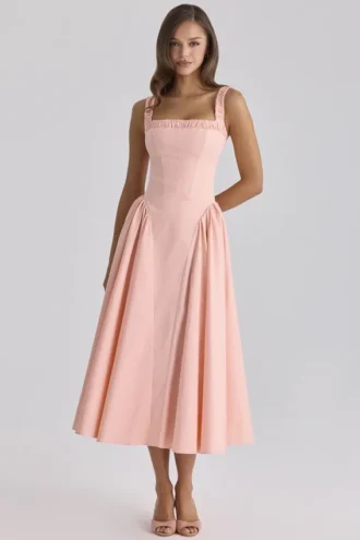 Dorothy Midi-Sommerkleid aus pfirsichfarbener Baumwolle